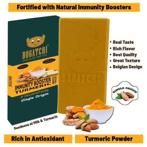 BOGATCHI Healthy Turmeric Milk White Chocolate Bar, Almonds, 80g